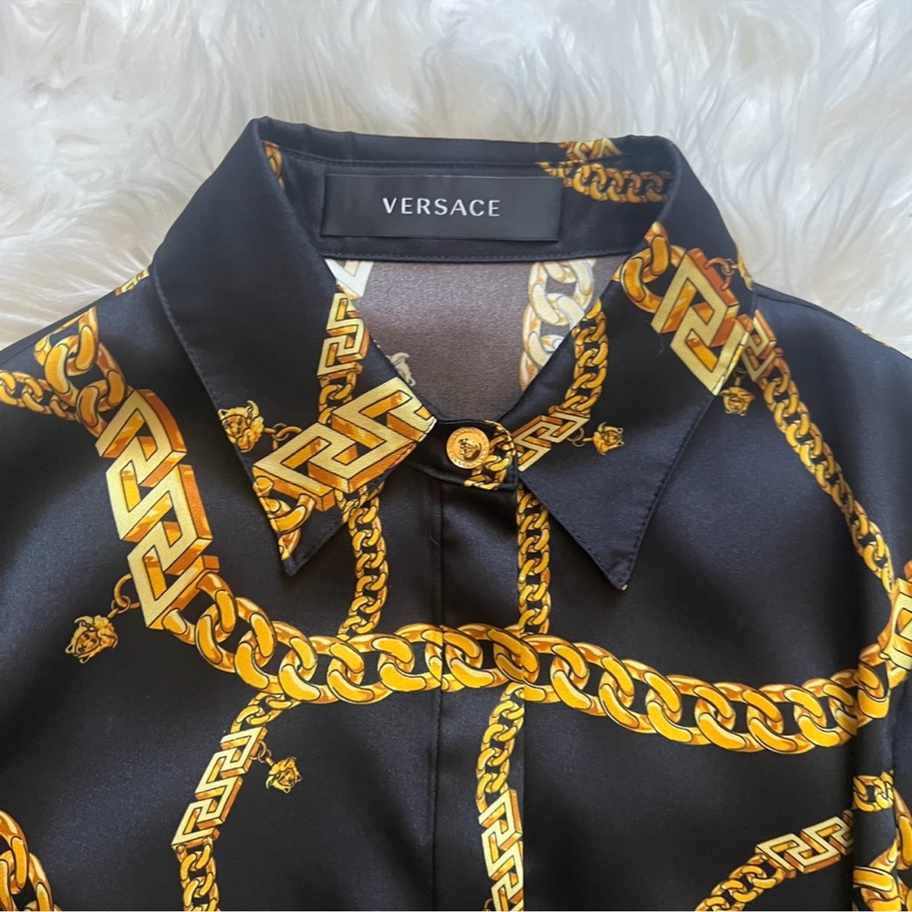New! VERSACE Greca Chain Medusa Logo Belted Shirt Midi Dress IT 38 - Picture 6 of 12